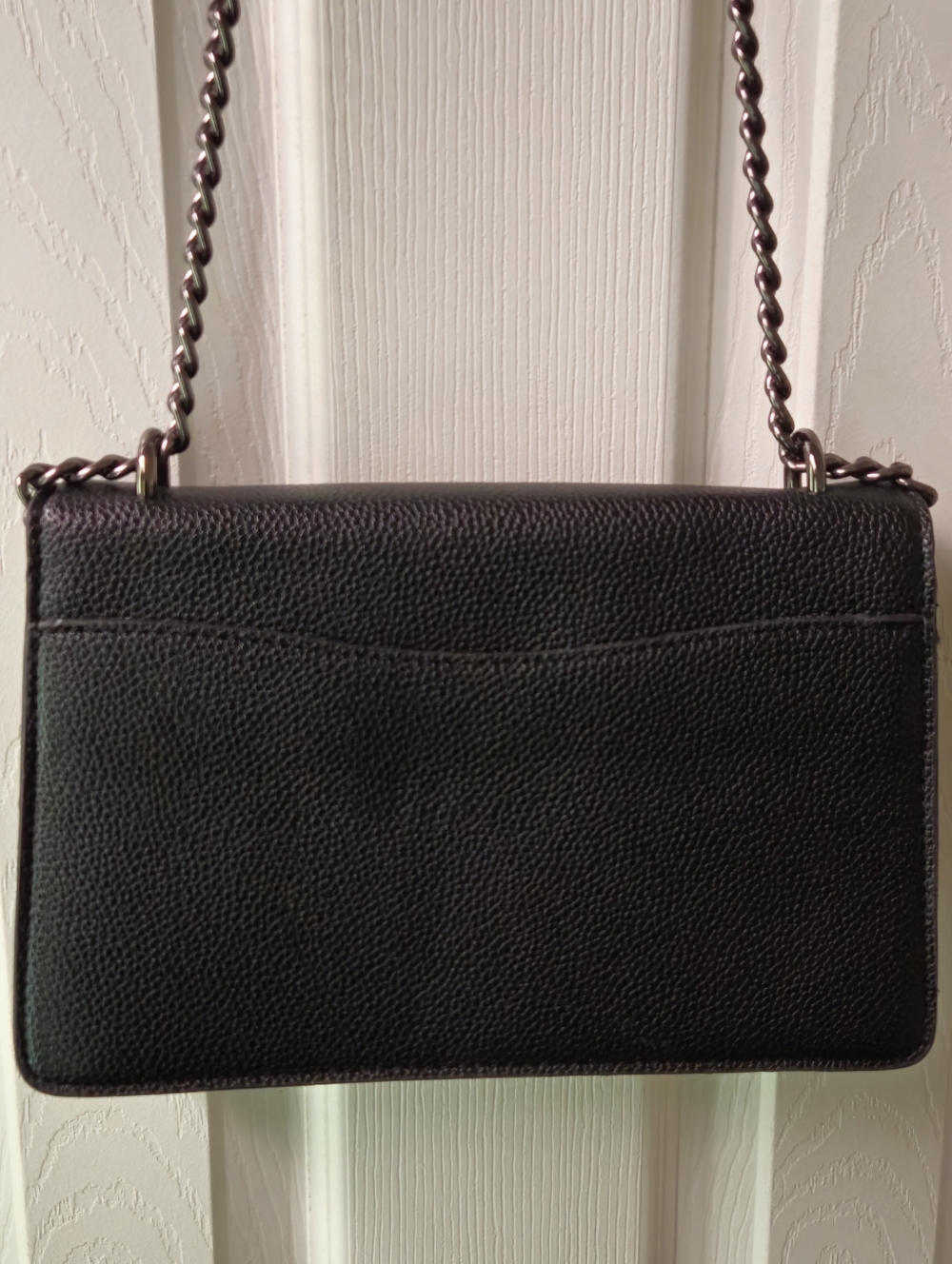 Black Pebble Leather Chain Shoulder Bag with Silver-Tone Hardware - Picture 3 of 12